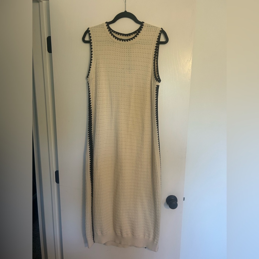 NWT Varley Cream Midi Dress with Black Accents